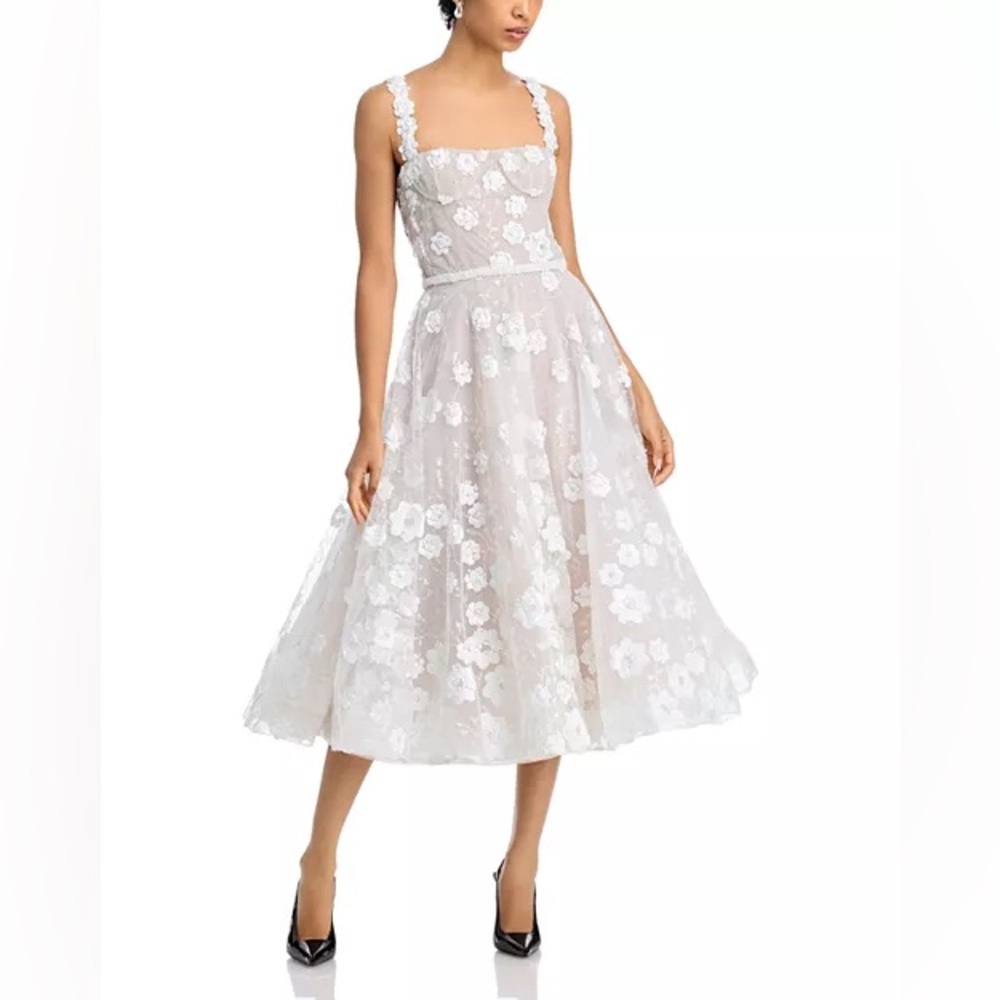 NWOT BRONX AND BANCO Mademoiselle Embroidered White Floral Midi Bridal Dress - Picture 7 of 16